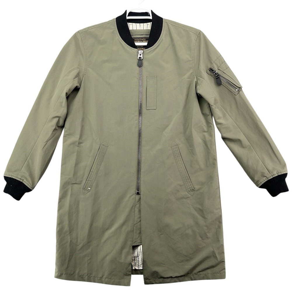 WHO.A.U Longline Bomber Jacket California Dream Women Size M Olive Green Utility
